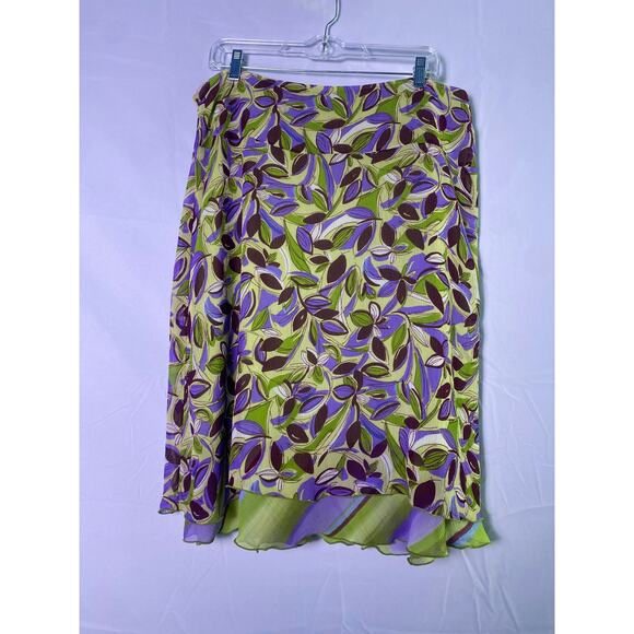 Requirements Green Purple Leaf Pleated Mini Skirt Pull On Women's Plus 1X - Picture 1 of 3